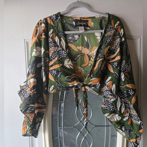 Spoon Jeans Green Floral Crop Top & Shorts Set - Picture 4 of 7